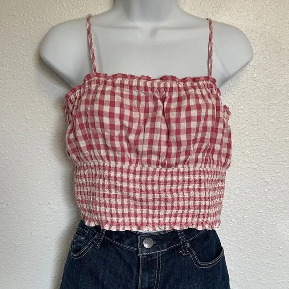 American Eagle Outfitters Red Gingham Adjustable Camisole Top Size Medium - Picture 2 of 9